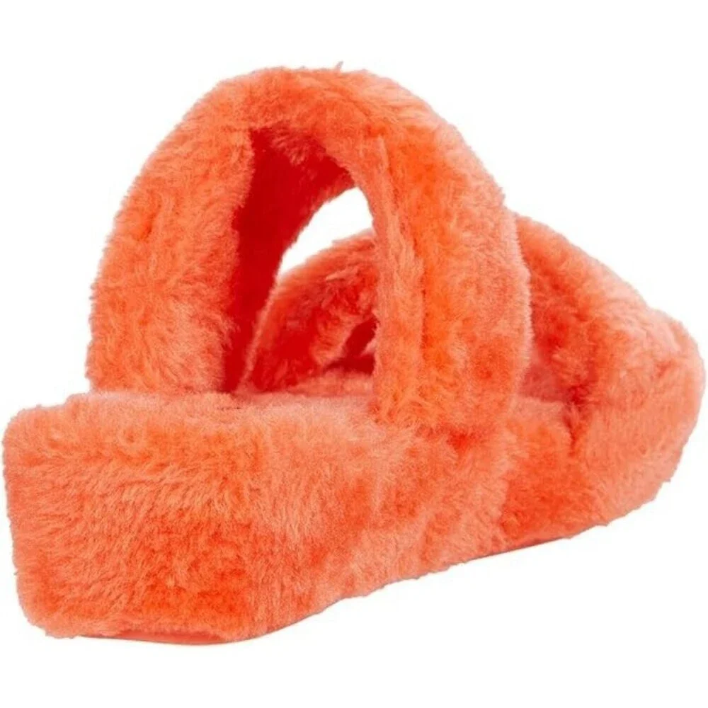 GBG Los Angeles Lennly Sandals Women 8 Orange Faux Fur Wedge Heel Slide JOBB1405